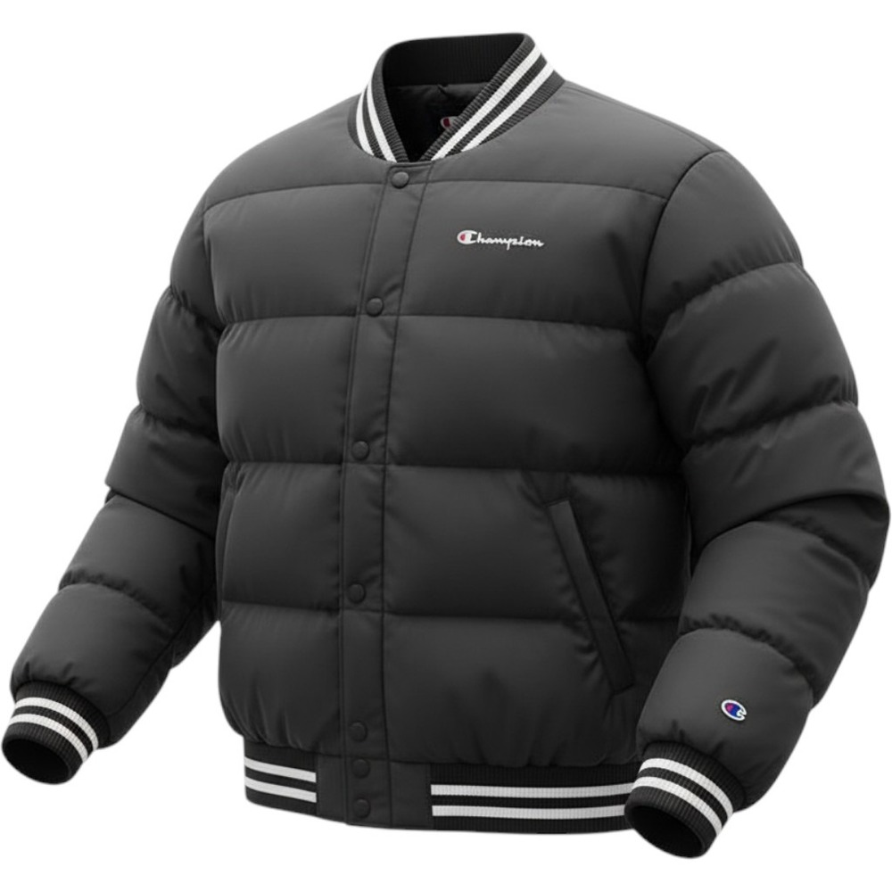 Champion Mens Puffer Bomber Jacket Black Varsity Snap Front XL NWT Retro classic